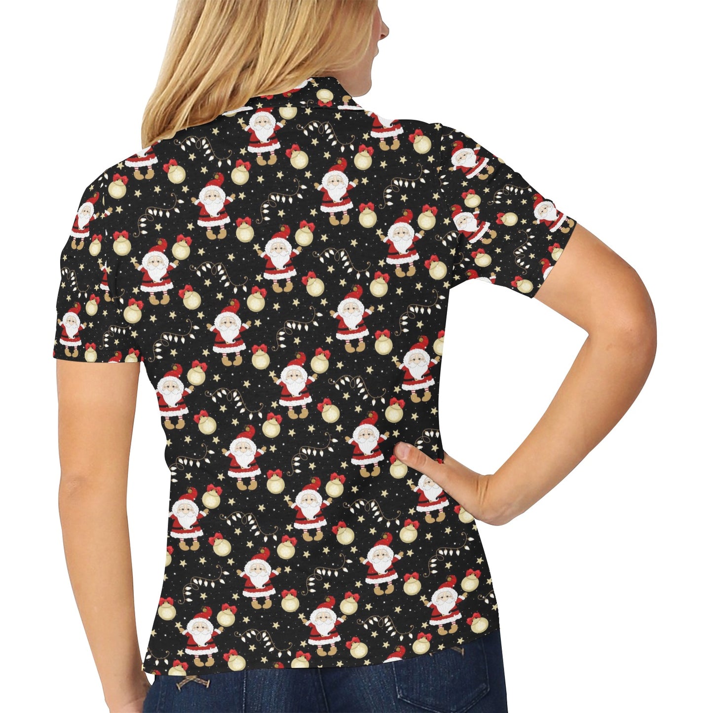 Santa Christmas Themed Print Design LKS307 Women's Polo Shirt