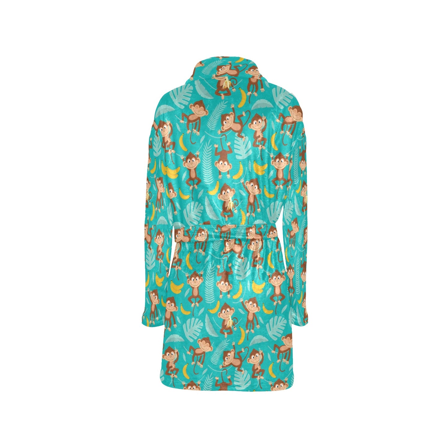 Monkey Happy Design Themed Print Women's Fleece Robe