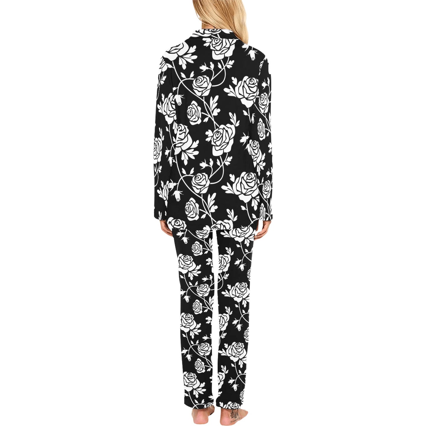 Rose Pattern Print Design RO013 Women's Long Pajama Set
