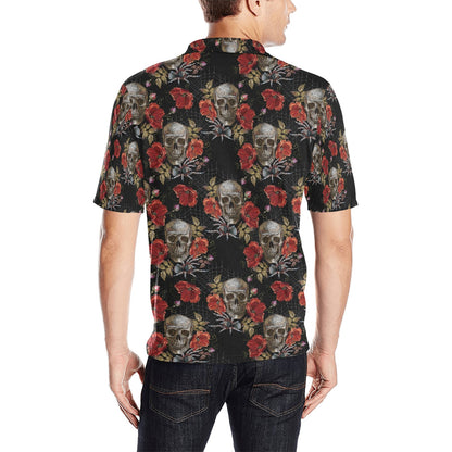 Spider Web Skull Rose Print Design LKS305 Men Polo Shirt