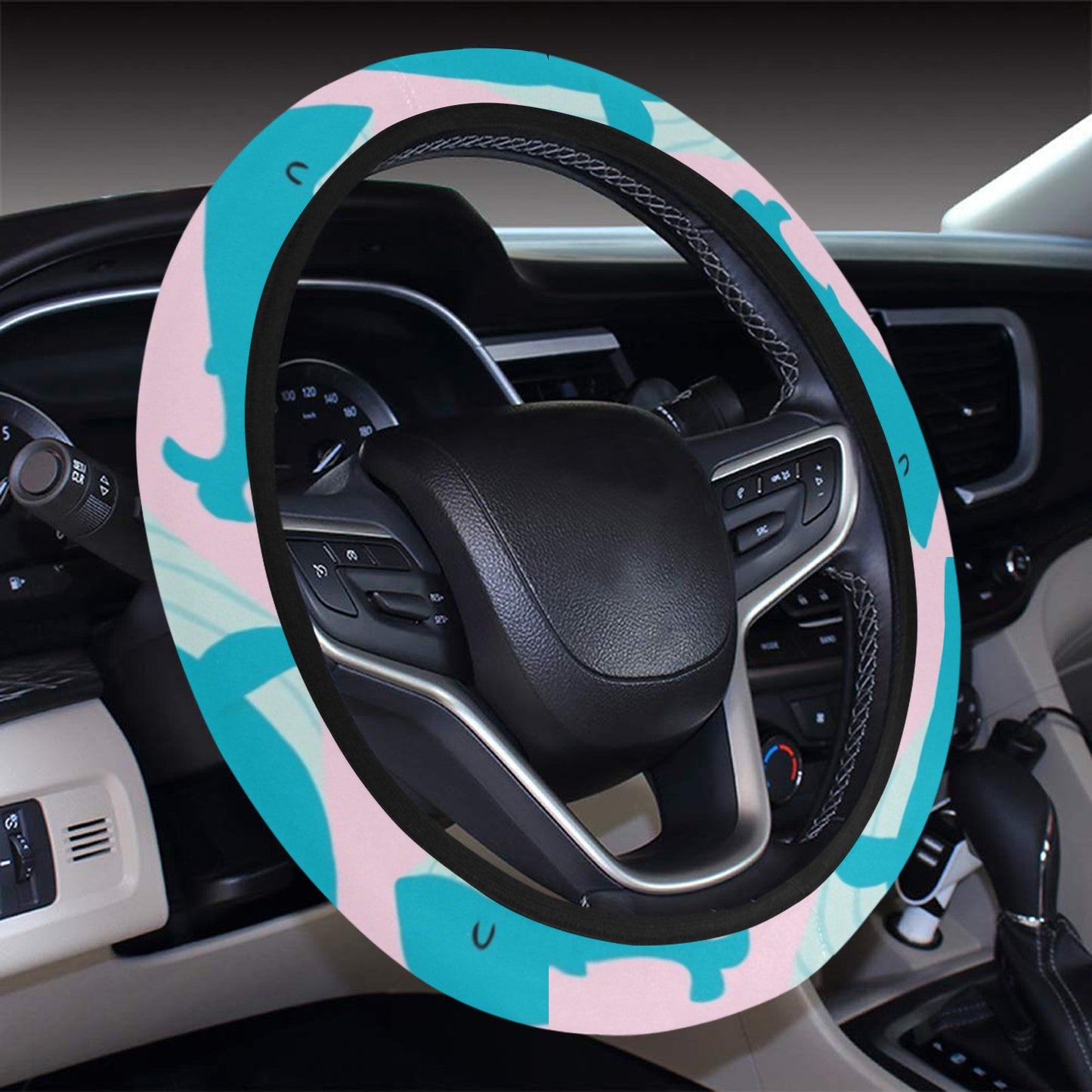 Whale Print Design LKS302 Steering Wheel Cover with Elastic Edge