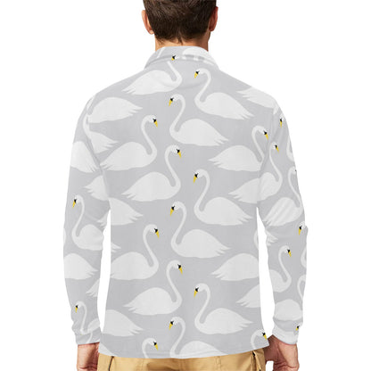Swan Pattern Print Design 02 Long Sleeve Polo Shirt For Men's