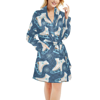 Ice Skate Pattern Print Design 01 Women's Fleece Robe