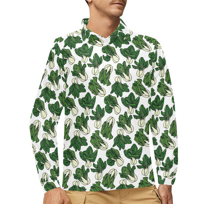 Bok Choy Pattern Print Design 02 Long Sleeve Polo Shirt For Men's