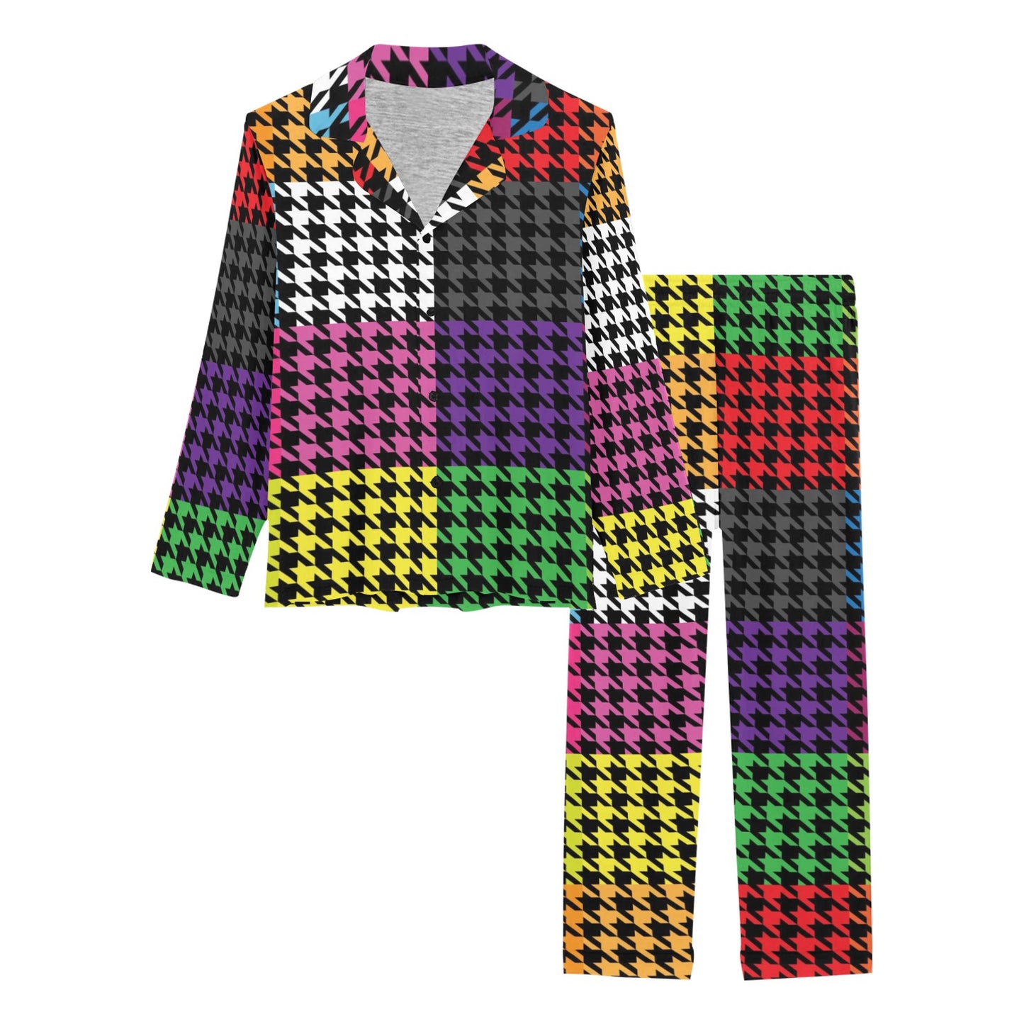 Houndstooth Colorful Pattern Print Design 01 Women's Long Pajama Set