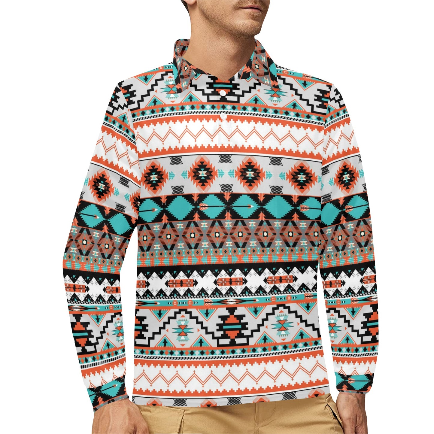 Tribal Aztec Indians pattern Long Sleeve Polo Shirt For Men's