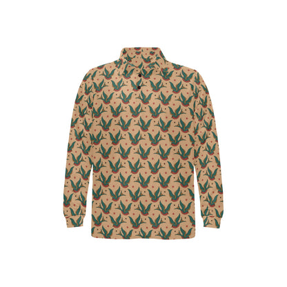 Old School Tattoo Swallow Design Long Sleeve Polo Shirt For Men's