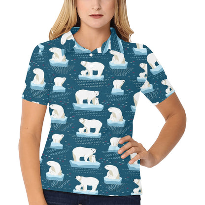 Polar Bear Pattern Print Design PB02 Women's Polo Shirt