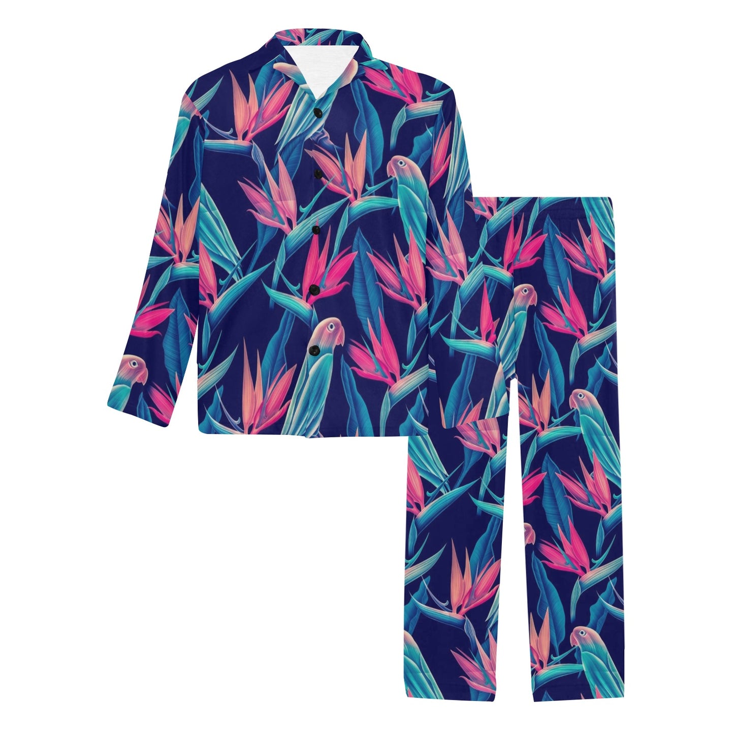 Tropical Flower Pattern Print Design TF024 Men's Long Pajama Set