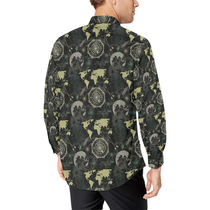 World Map Print Design LKS303 Men's Long Sleeve Dress Shirt