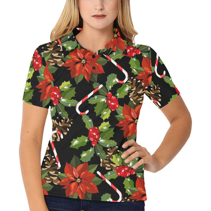Poinsettia Pattern Print Design POT01 Women's Polo Shirt