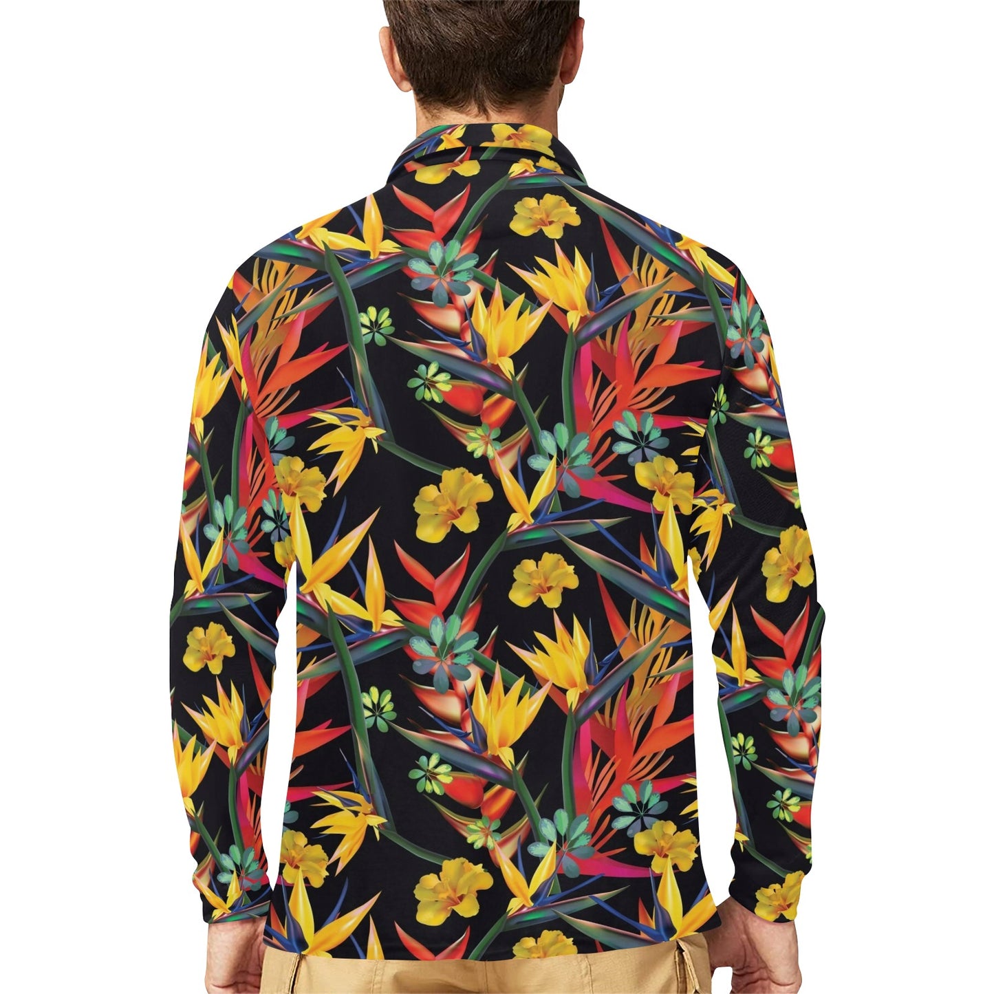 Bird Of Paradise Pattern Print Design BOP016 Long Sleeve Polo Shirt For Men's