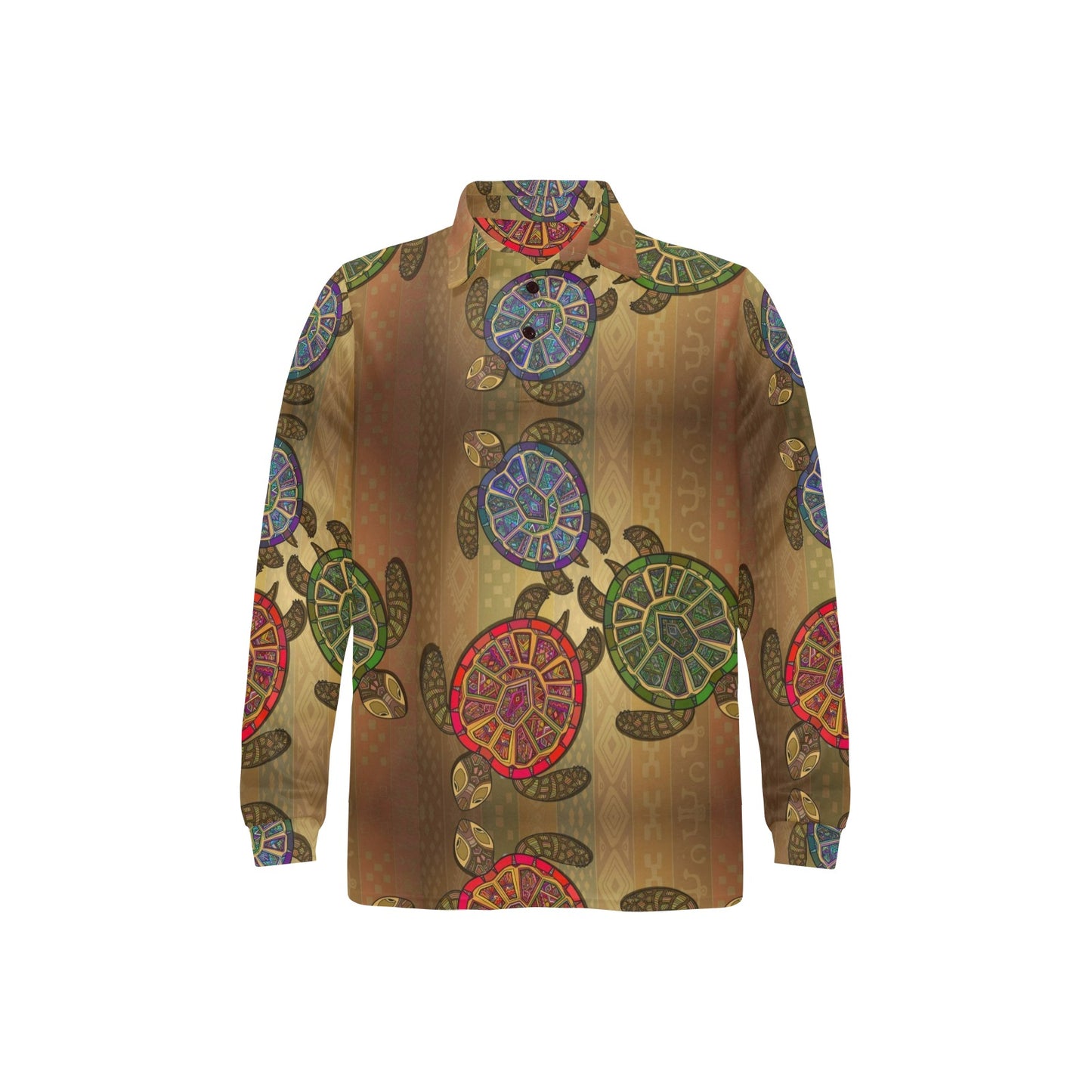 Sea Turtle Tribal Colorful Long Sleeve Polo Shirt For Men's