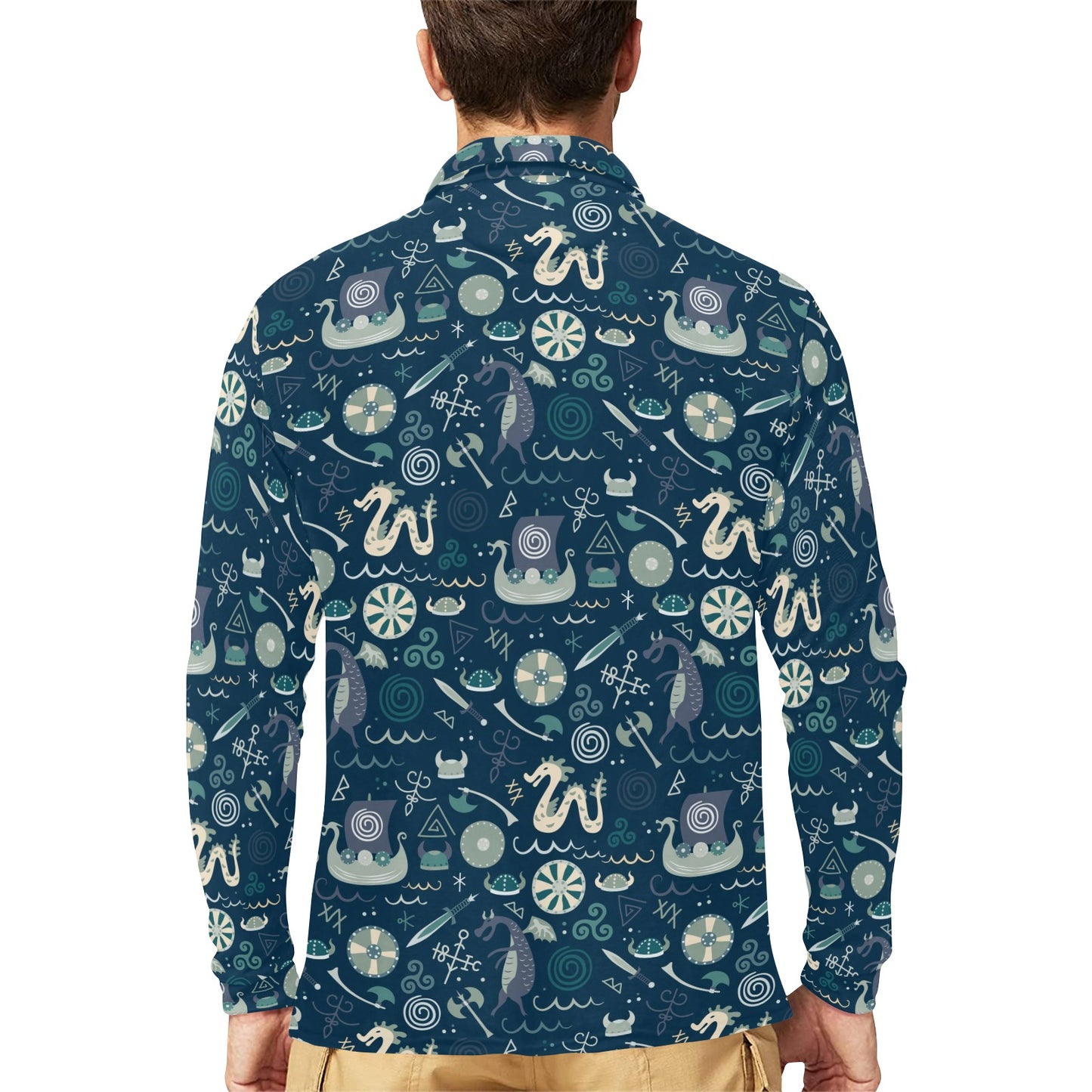 Vikings Print Design LKS305 Long Sleeve Polo Shirt For Men's