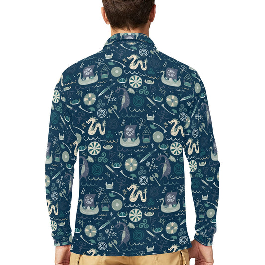Vikings Print Design LKS305 Long Sleeve Polo Shirt For Men's