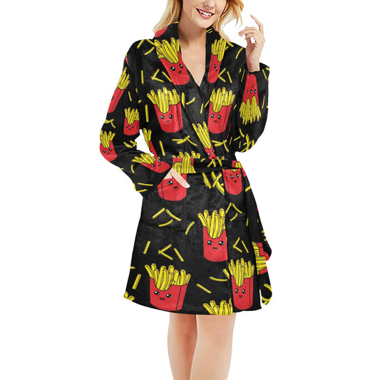 French Fried Pattern Print Design 03 Women's Fleece Robe