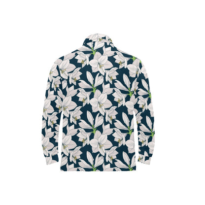 Amaryllis Pattern Print Design AL02 Long Sleeve Polo Shirt For Men's