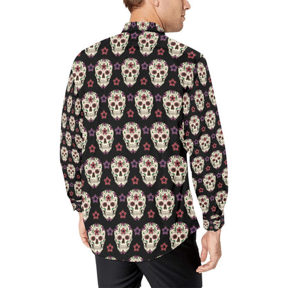 Sugar Skull Print Design LKS304 Men's Long Sleeve Dress Shirt