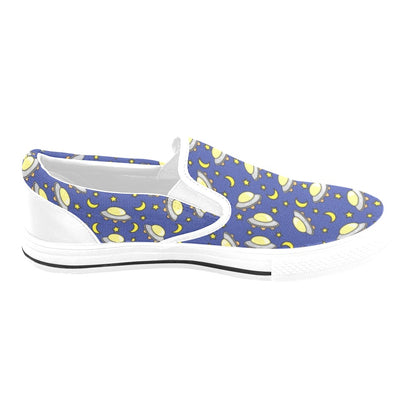 UFO Print Design LKS309 White Slip Ons Canvas Women's Shoes
