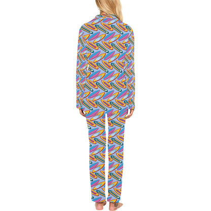 Surfboard Pattern Print Design LKS303 Women's Long Pajama Set