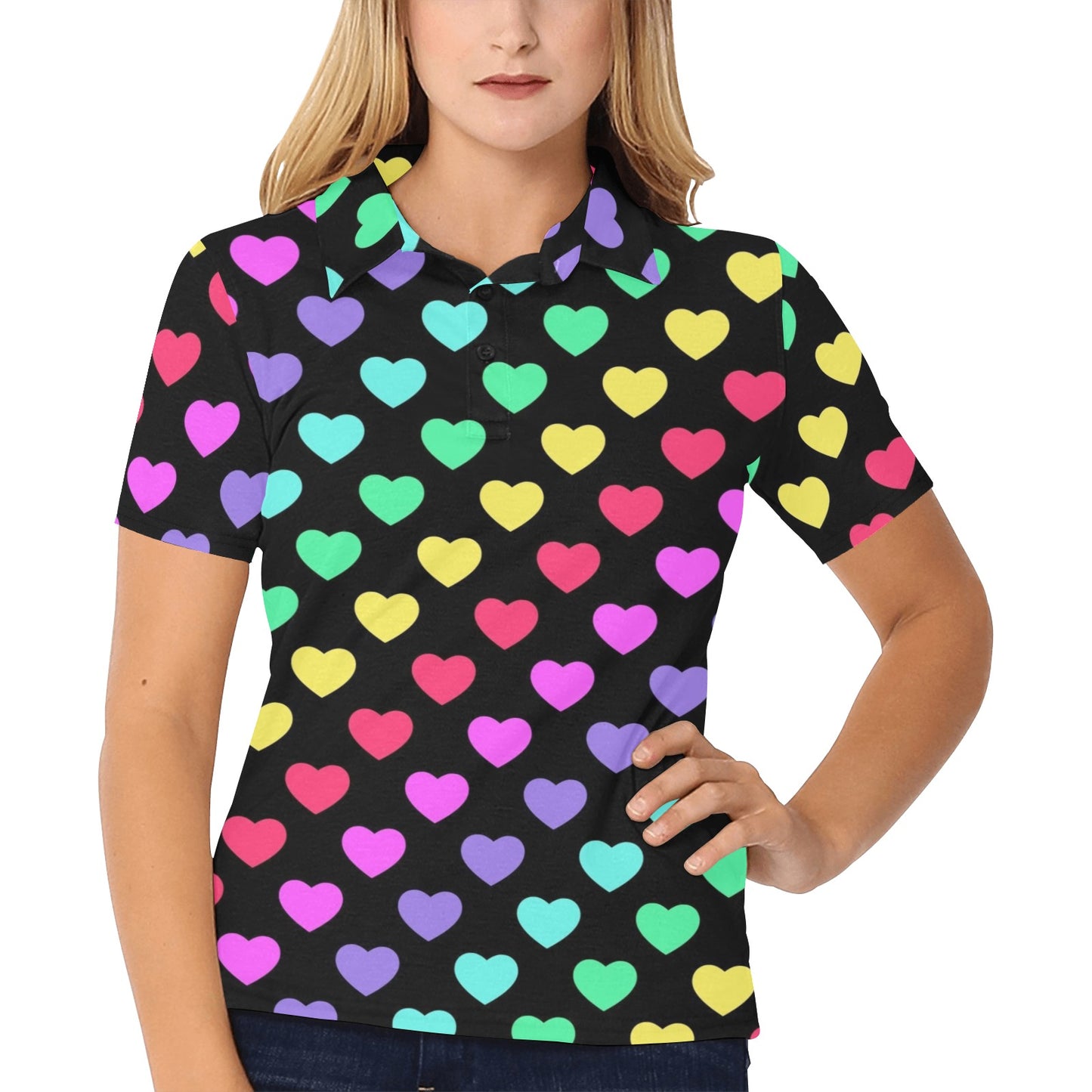 Heart Rainbow Pattern Print Design HE02 Women's Polo Shirt