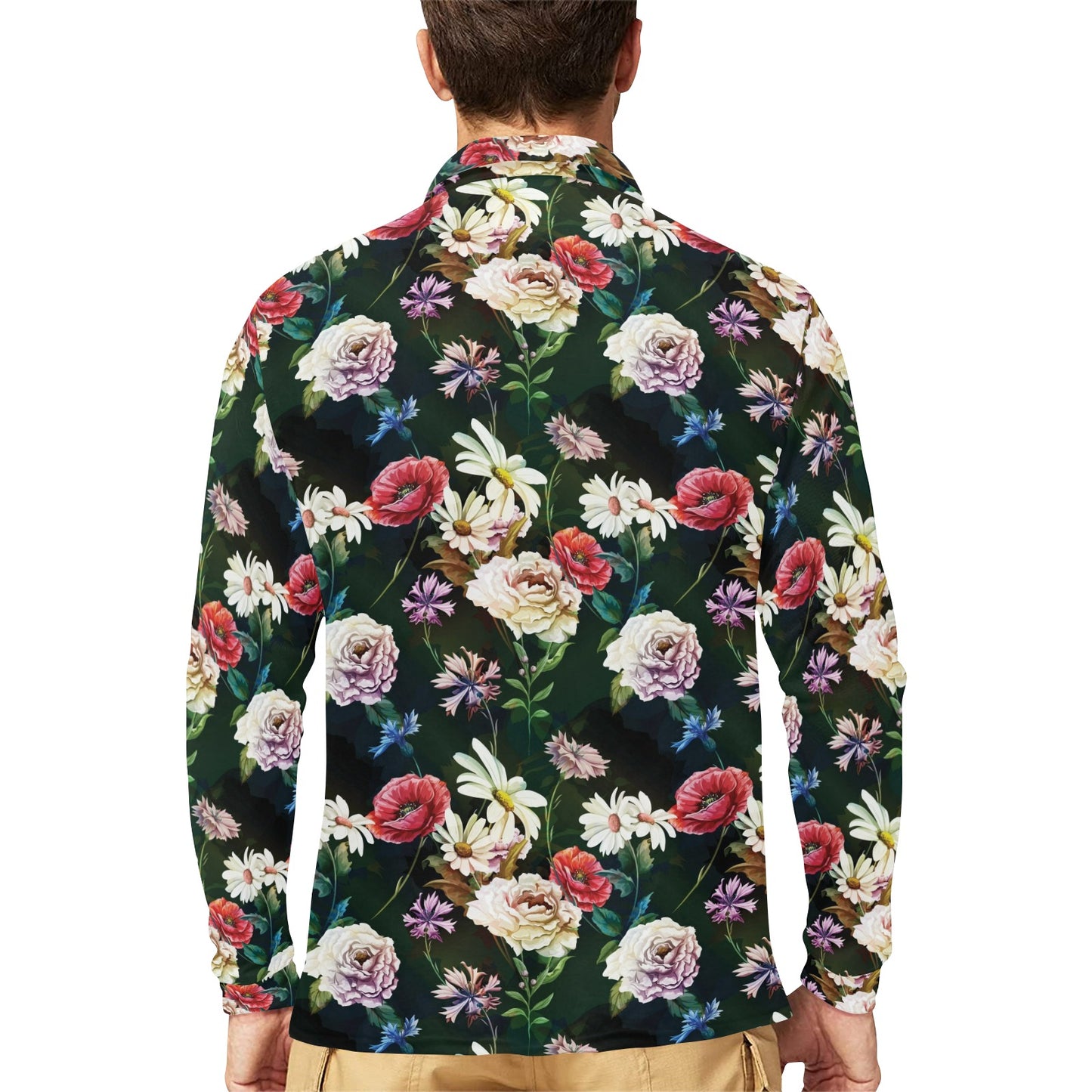 Summer Floral Print Design LKS303 Long Sleeve Polo Shirt For Men's