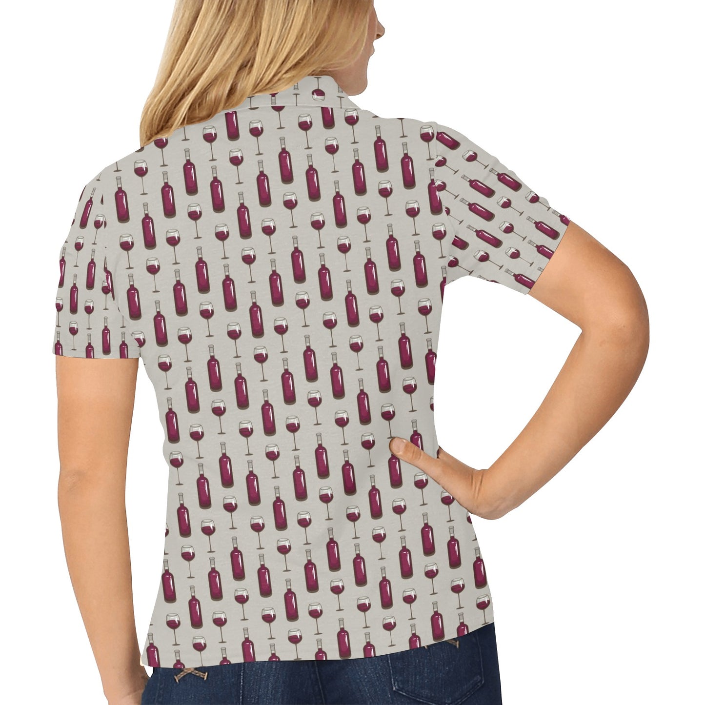 Wine Bottle Pattern Print Women's Polo Shirt