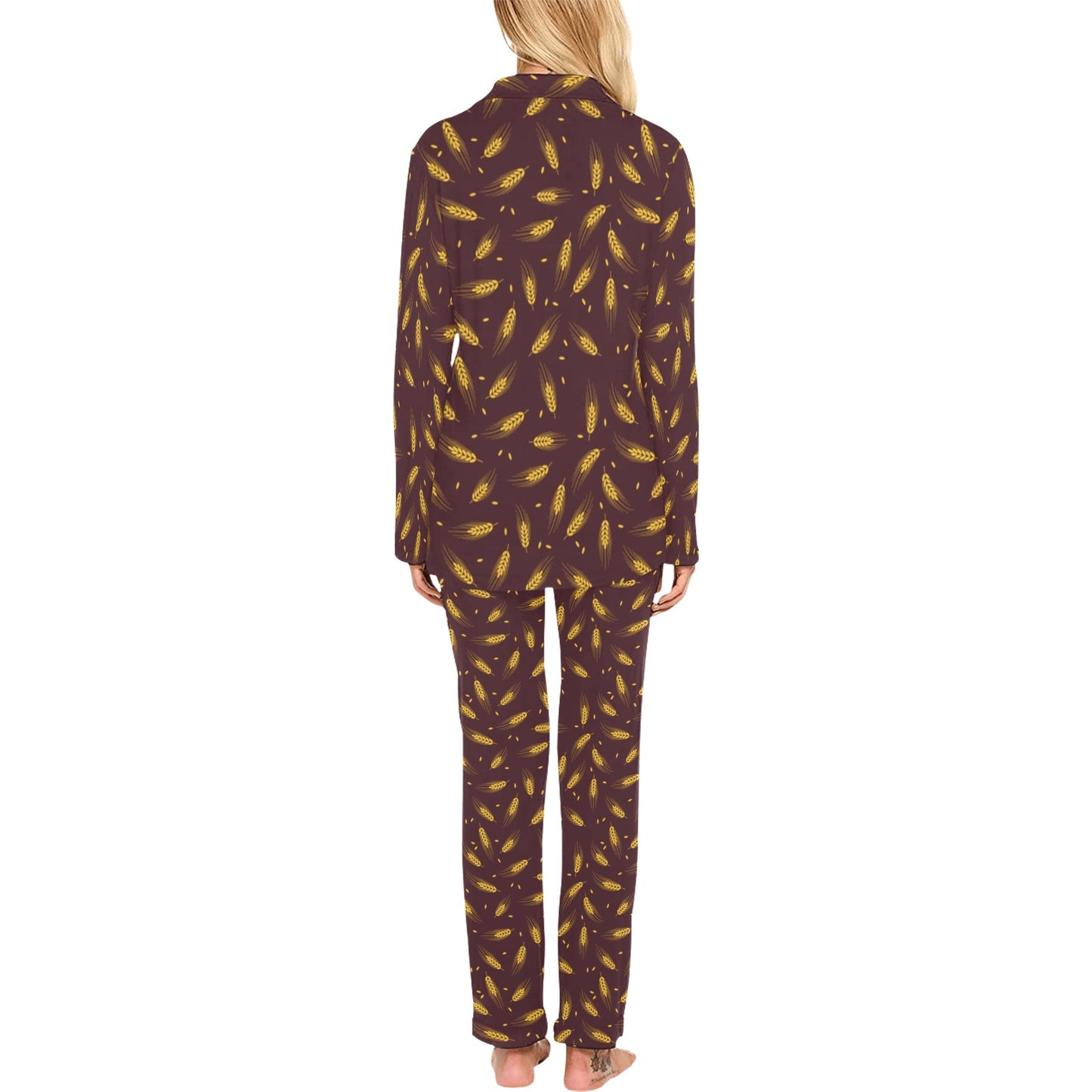 Agricultural Gold Wheat Print Pattern Women's Long Pajama Set