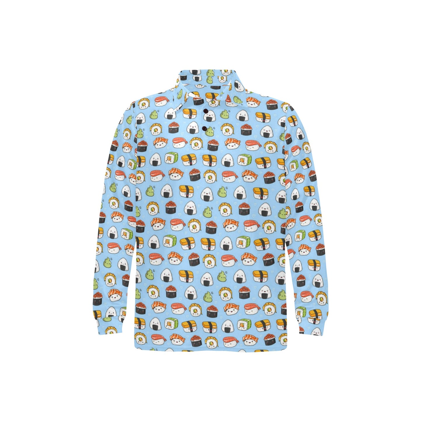 Sushi Cartoon Design Long Sleeve Polo Shirt For Men's