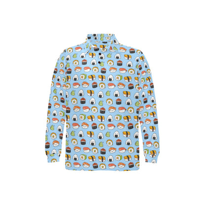 Sushi Cartoon Design Long Sleeve Polo Shirt For Men's