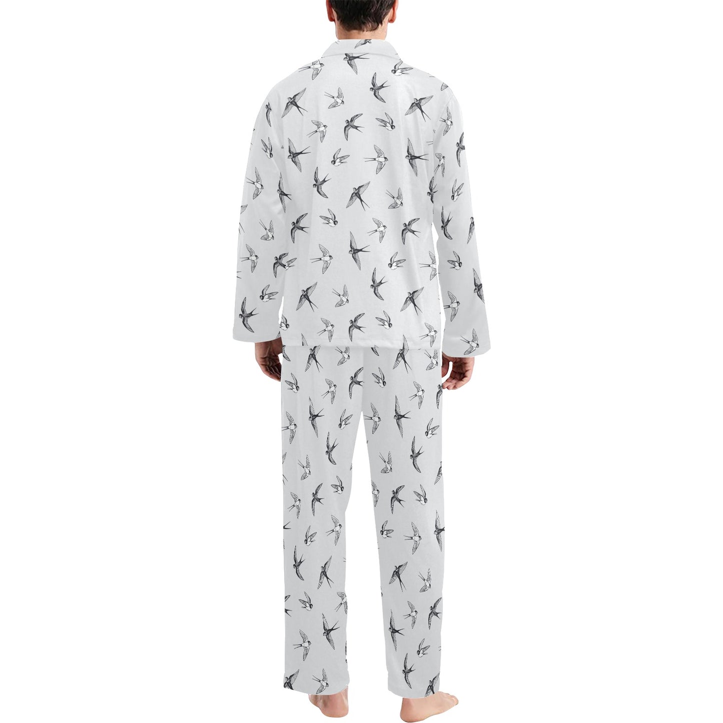 Swallow Bird Pattern Print Design 04 Men's Long Pajama Set