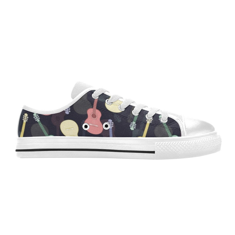 Acoustic Guitar Print Design LKS401 Women's White Low Top Shoes