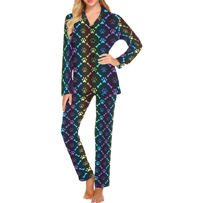 Paw Rainbow Pattern Print Design A01 Women's Long Pajama Set
