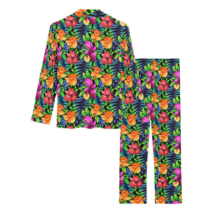 Tropical Folower Colorful Print Women's Long Pajama Set