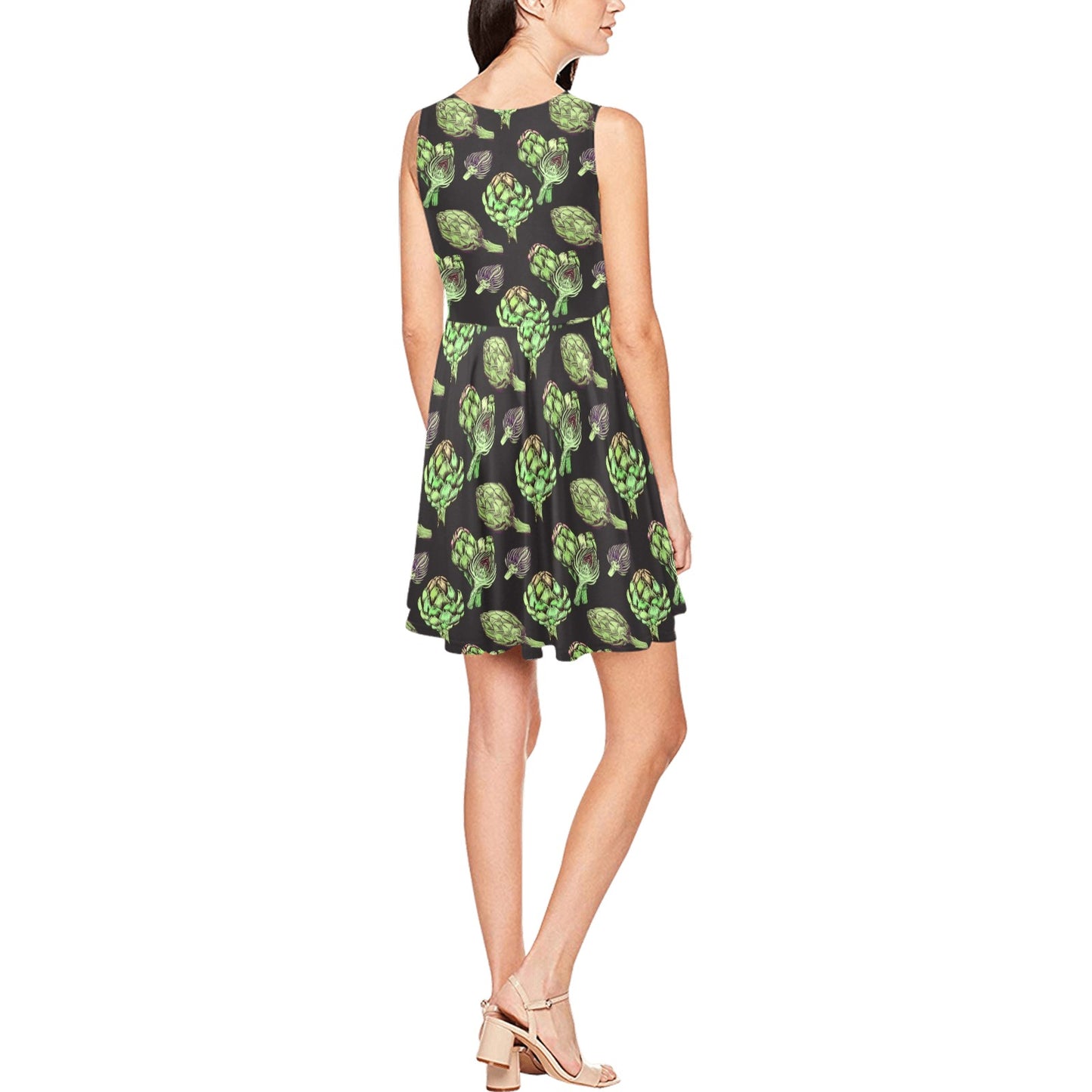Artichoke Pattern Print Design 02 Sleeveless Dress