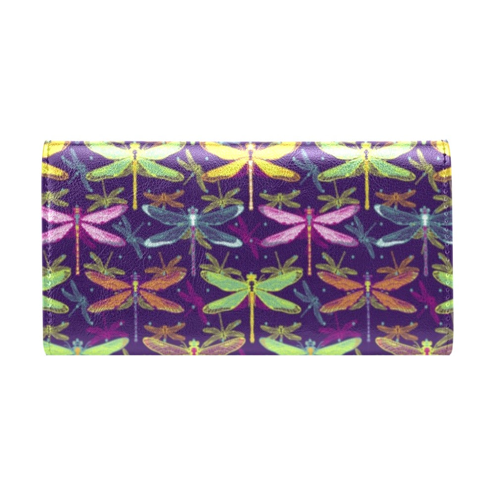 Dragonfly Neon Color Print Pattern Women's Trifold Wallet