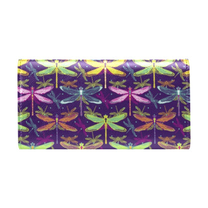 Dragonfly Neon Color Print Pattern Women's Trifold Wallet