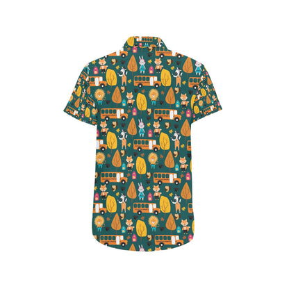 School Bus Print Design LKS309 Men Short Sleeve Button Up Shirt