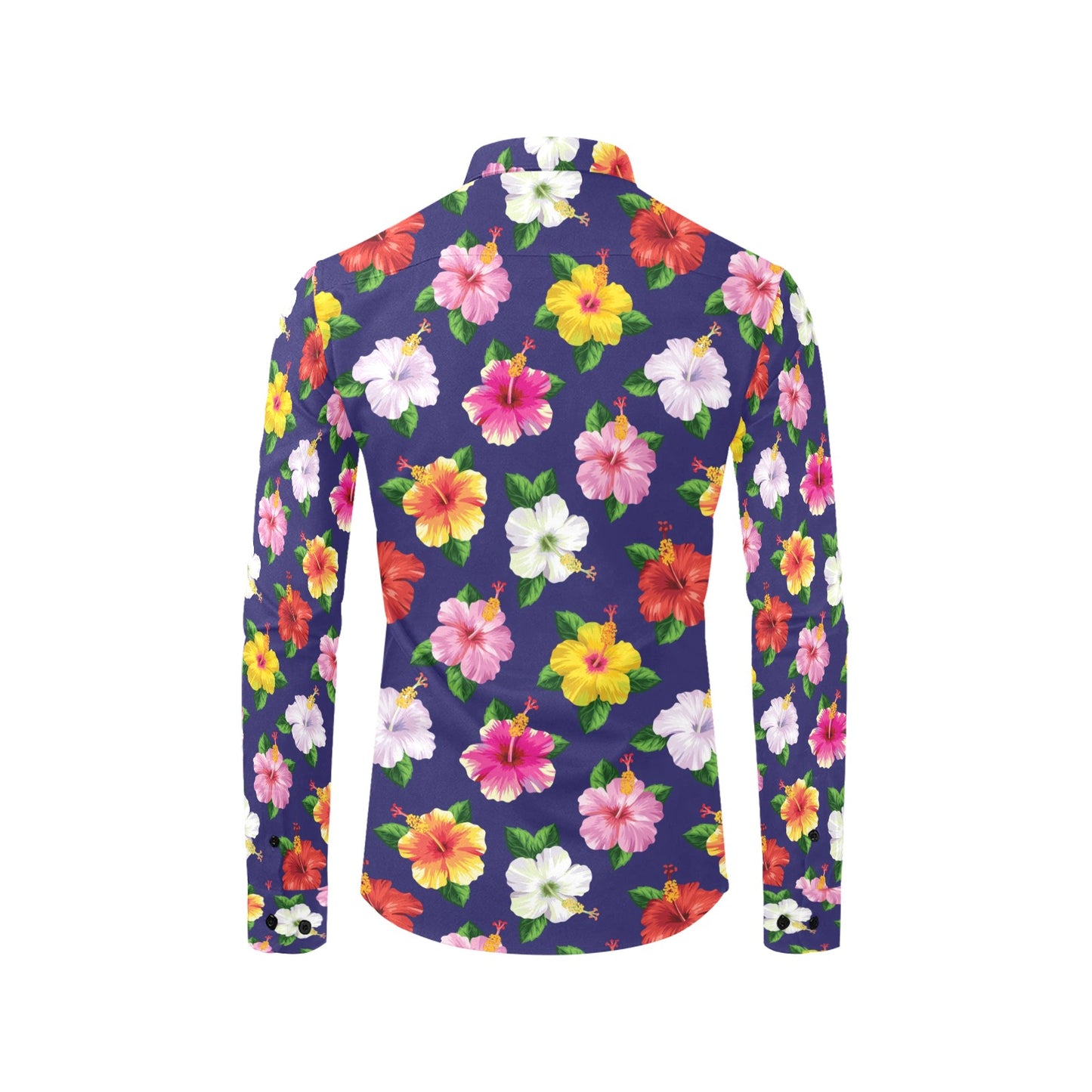 Hibiscus Colorful Print Design LKS301 Men's Long Sleeve Dress Shirt