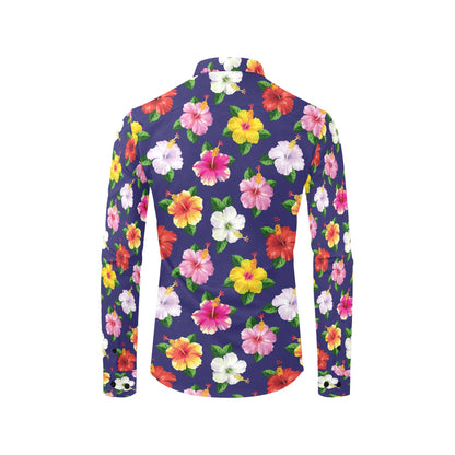 Hibiscus Colorful Print Design LKS301 Men's Long Sleeve Dress Shirt