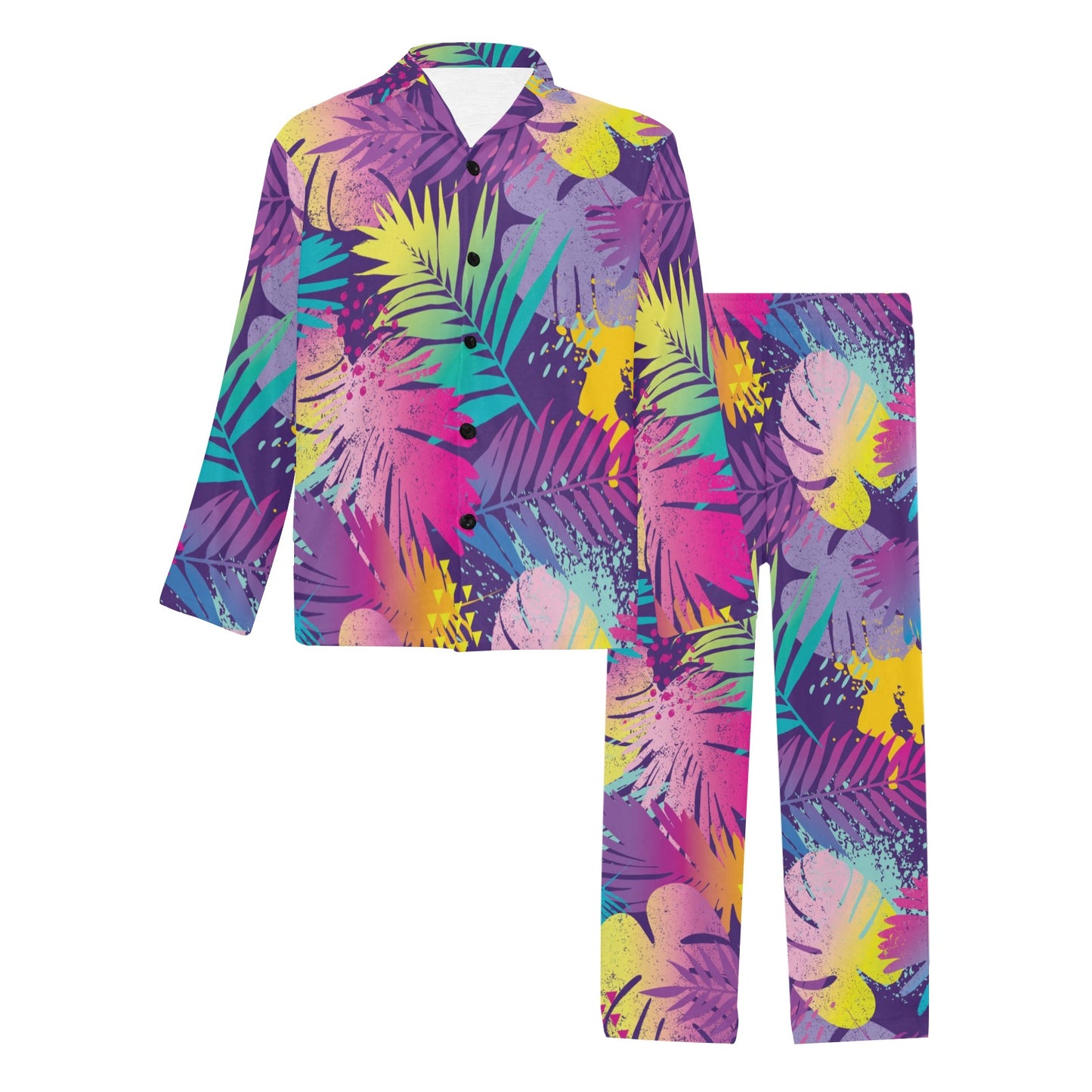 Palm Leaf Pattern Print Design A04 Men's Long Pajama Set
