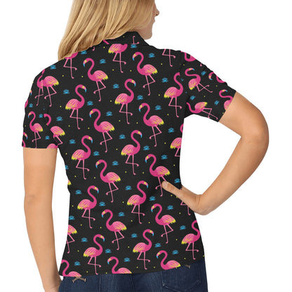 Flamingo Pink Neon Print Pattern Women's Polo Shirt