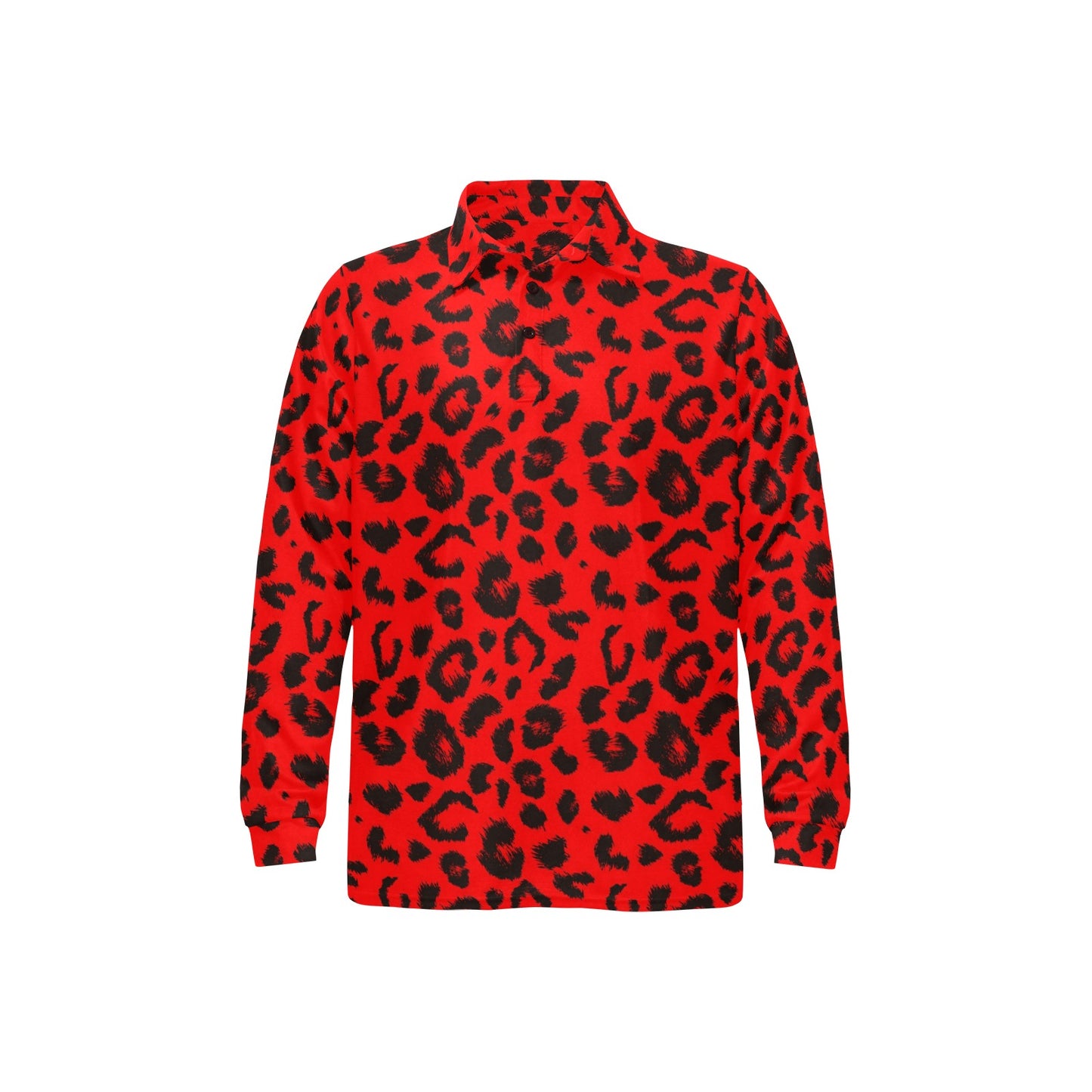 Leopard Red Skin Print Long Sleeve Polo Shirt For Men's