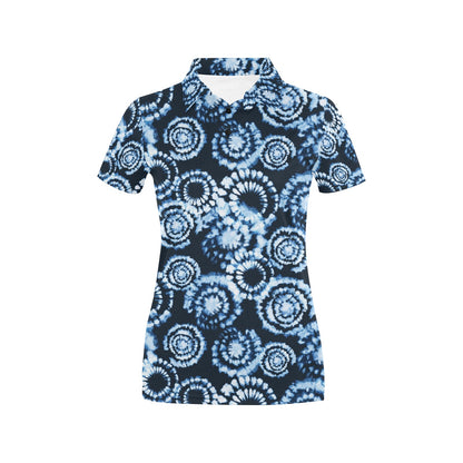 Tie Dye Dark Blue Print Design LKS306 Women's Polo Shirt