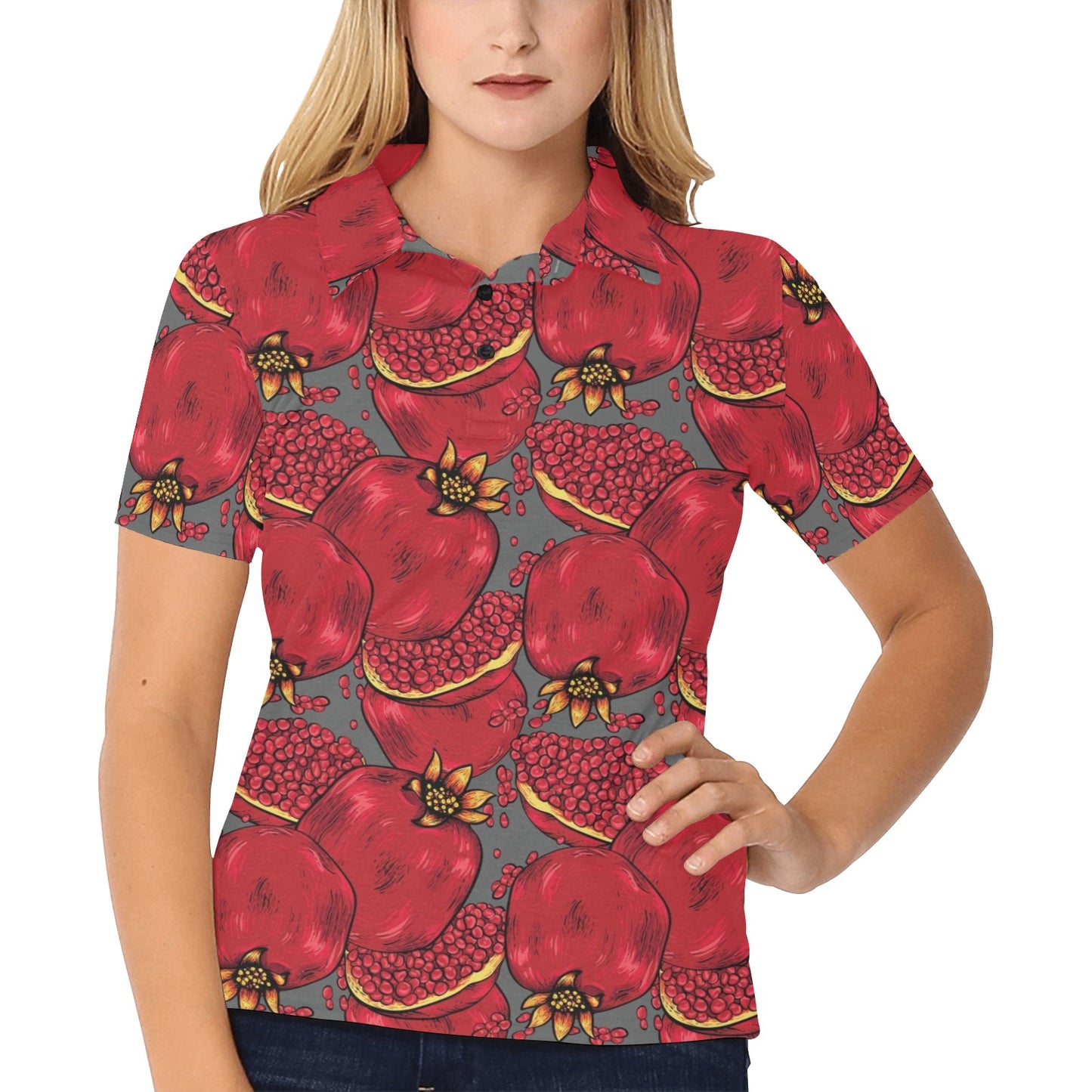Pomegranate Pattern Print Design PG05 Women's Polo Shirt