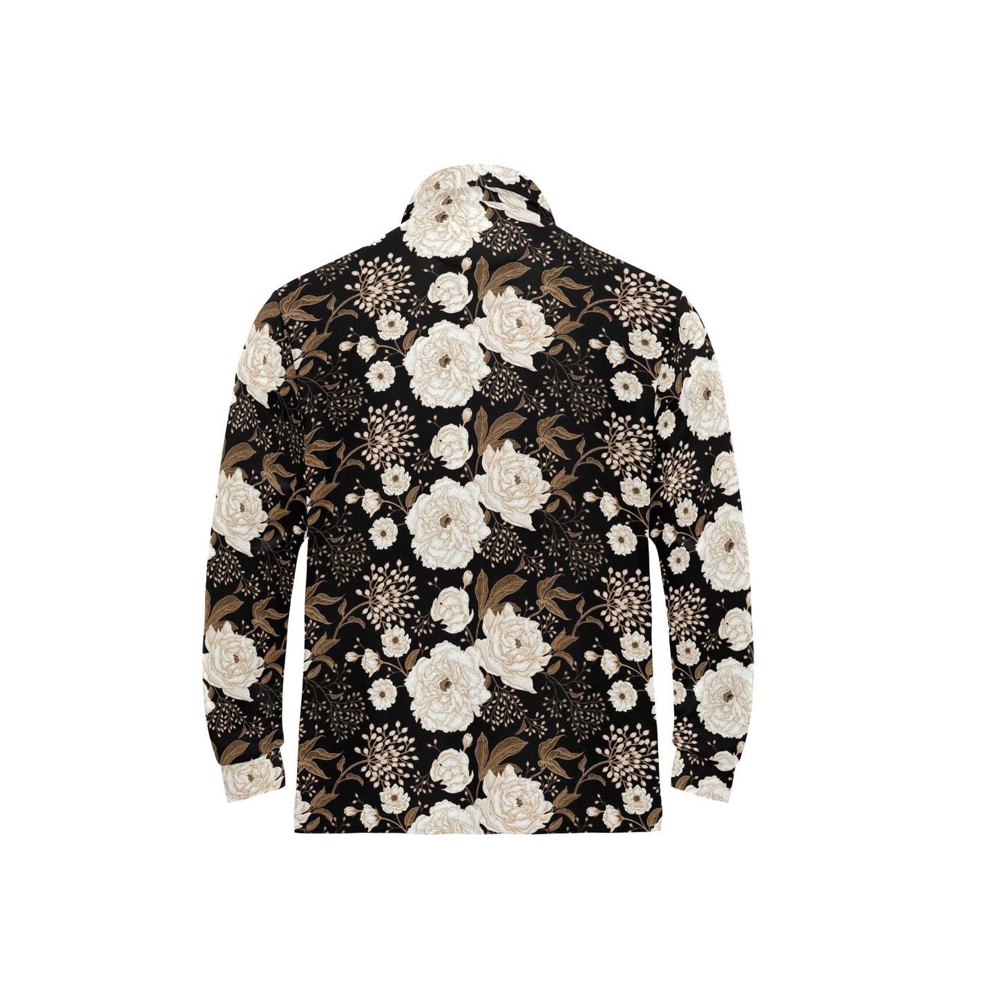 Peony Pattern Print Design A02 Long Sleeve Polo Shirt For Men's