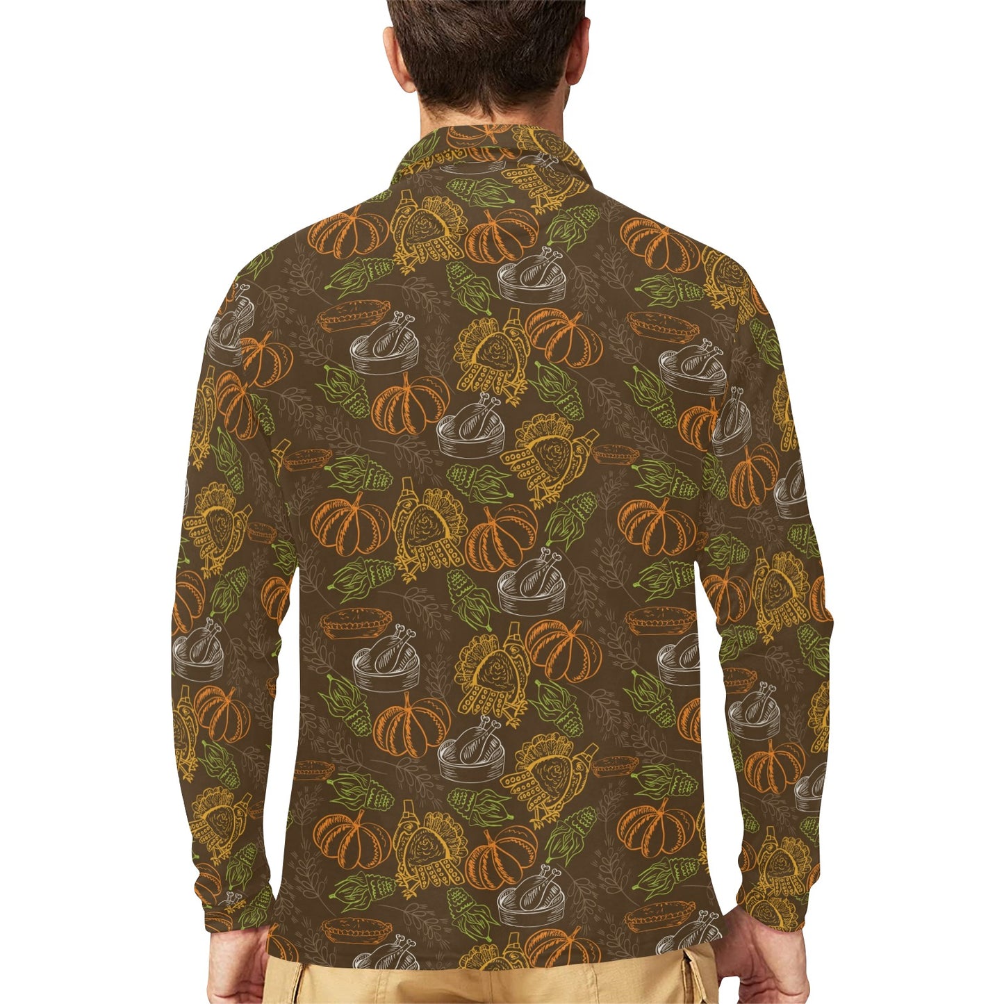 Thanksgiving Print Design LKS301 Long Sleeve Polo Shirt For Men's