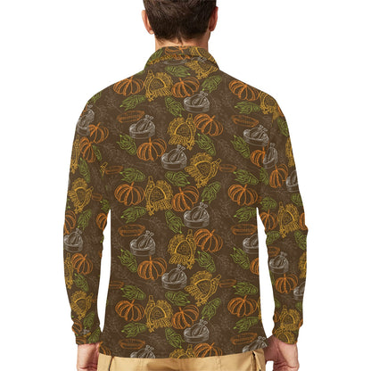 Thanksgiving Print Design LKS301 Long Sleeve Polo Shirt For Men's