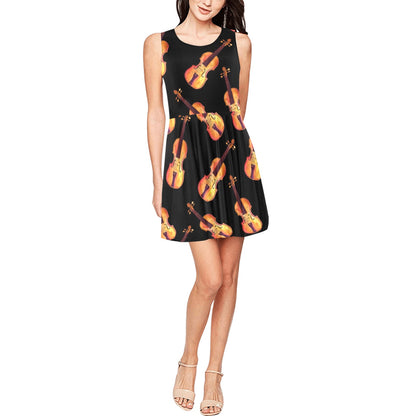 Violin Pattern Print Design 04 Sleeveless Dress