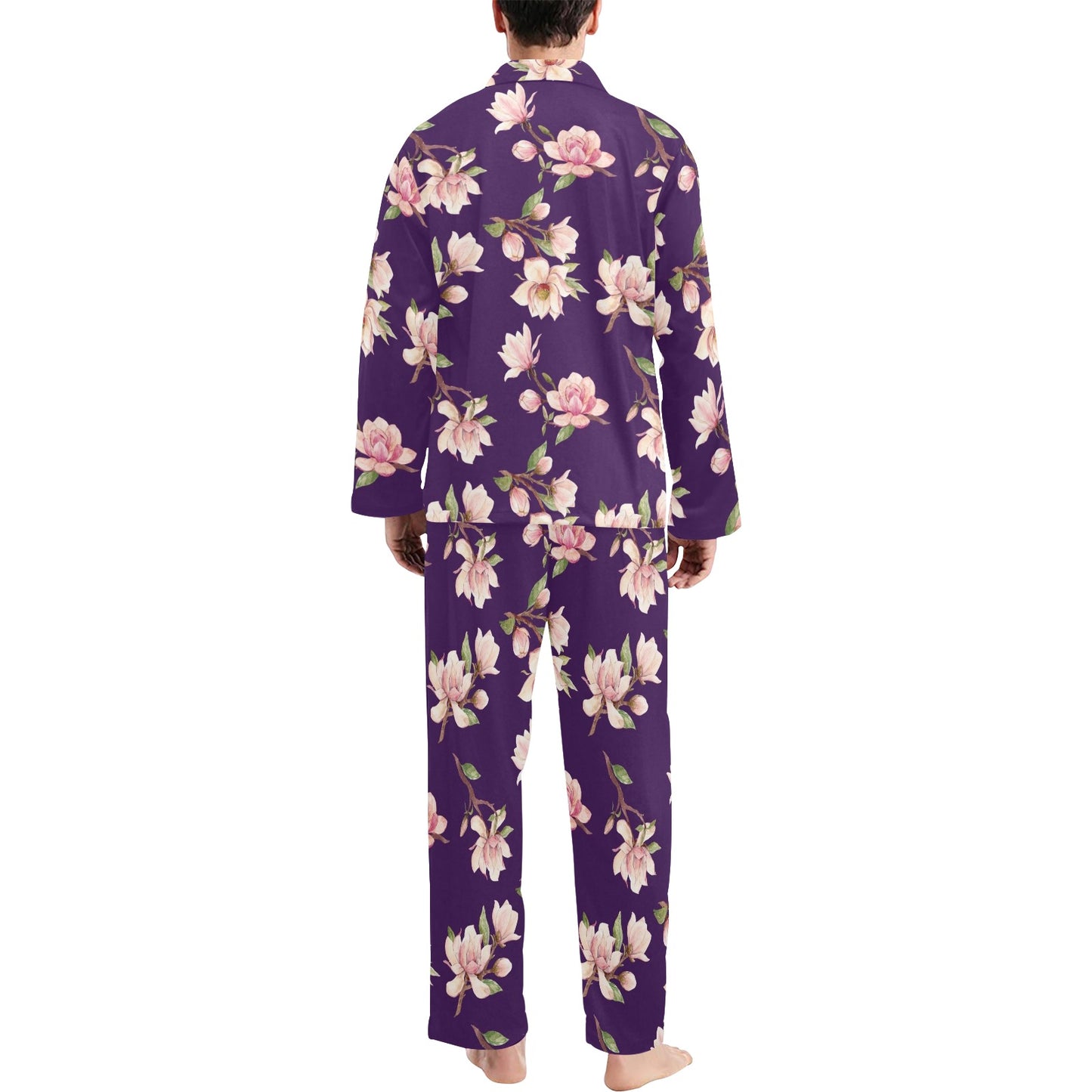 Magnolia Pattern Print Design MAG02 Men's Long Pajama Set
